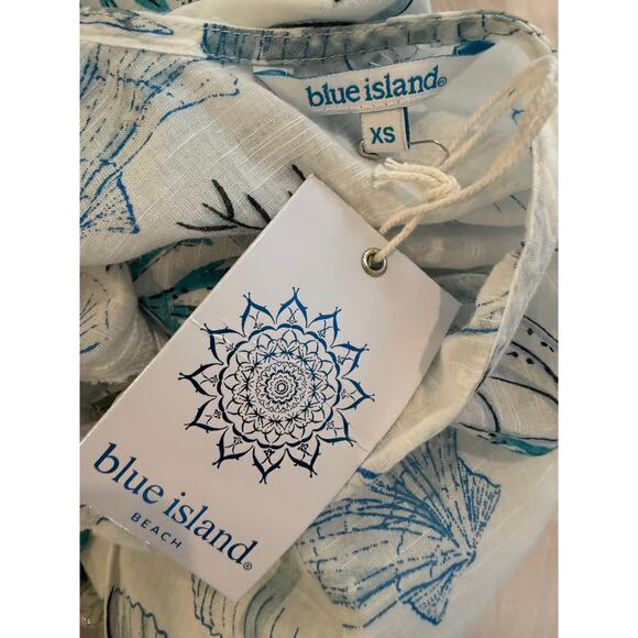 Blue Island Seashell Halter Cover Up Dress White Blue XS - Picture 4 of 4